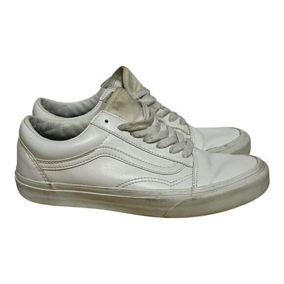 Vans Old Skool Leather Triple White Women's Size 7 Sneakers Low Tops - Picture 1 of 8